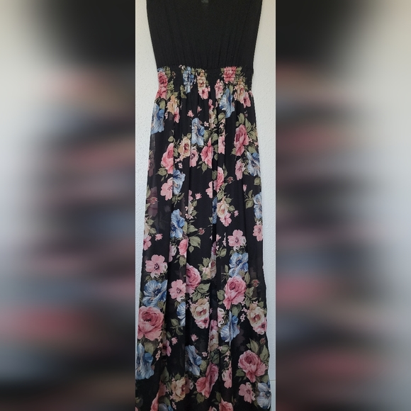 Rebellious Dreamer dress with black top and multi color floral sheer bottom. - Picture 8 of 8